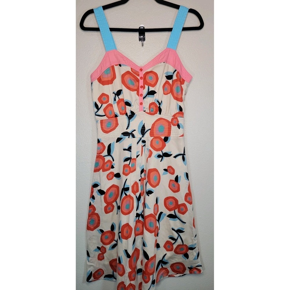 Marc Jacobs Floral Sundress Size 4 Pink Blue Straps Button Front Cotton‎ Dress